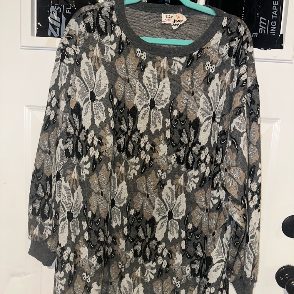 The Vintage Shop Charcoal and Beige Floral Sweater